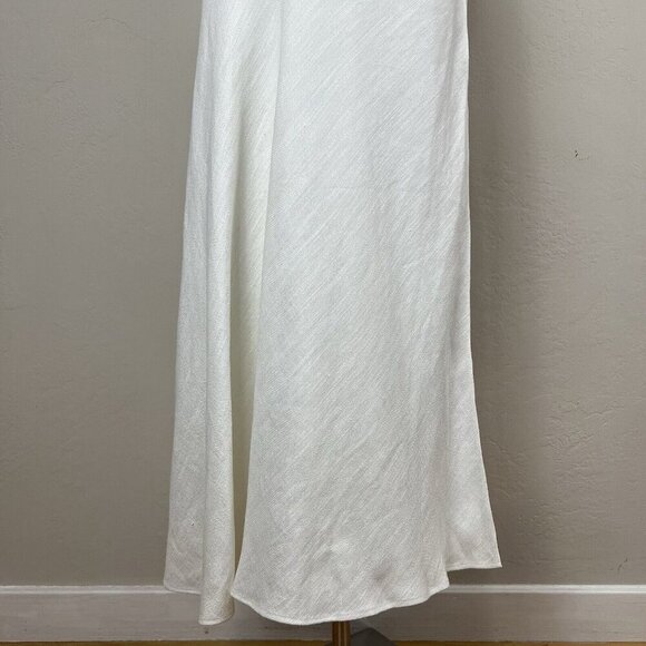 THEORY Midi Skirt White Woven Faux Wrap A Line Herring Linen Blend Size 8 - Picture 3 of 16